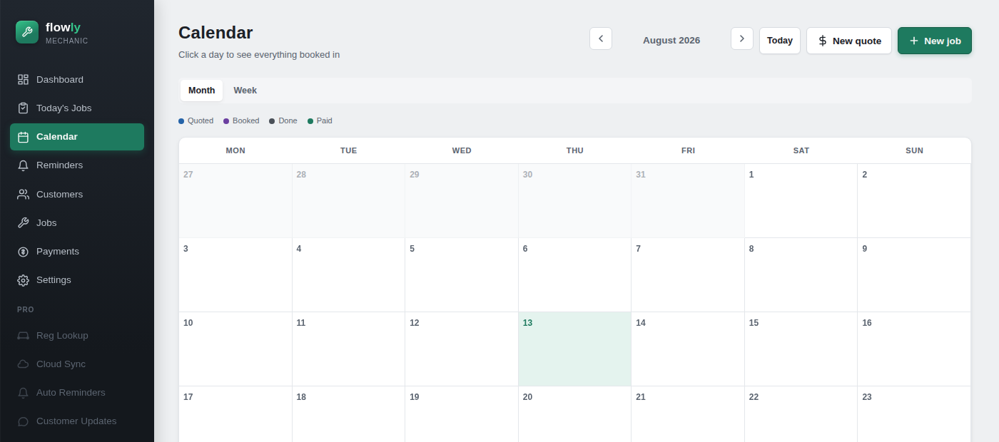 Flowly Mechanic calendar