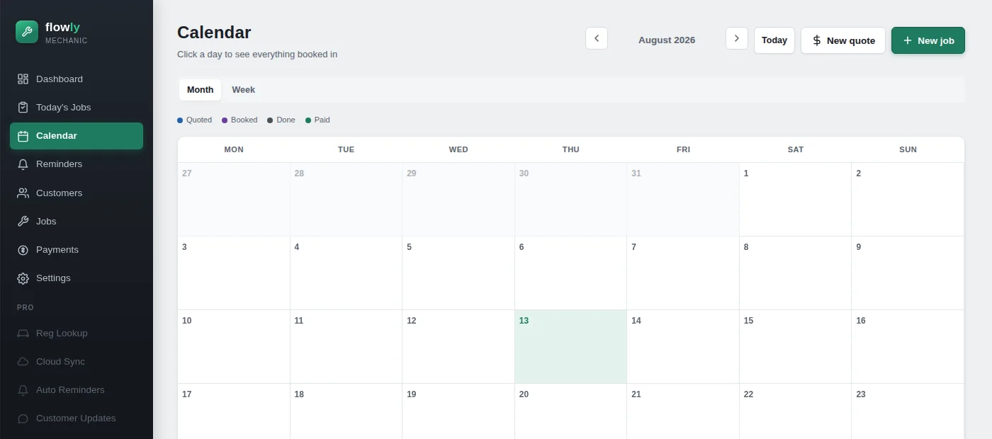 Flowly Standard calendar