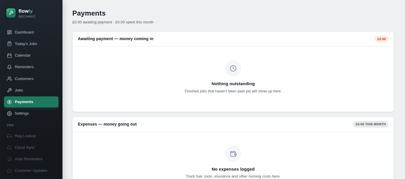 Flowly Mechanic payments